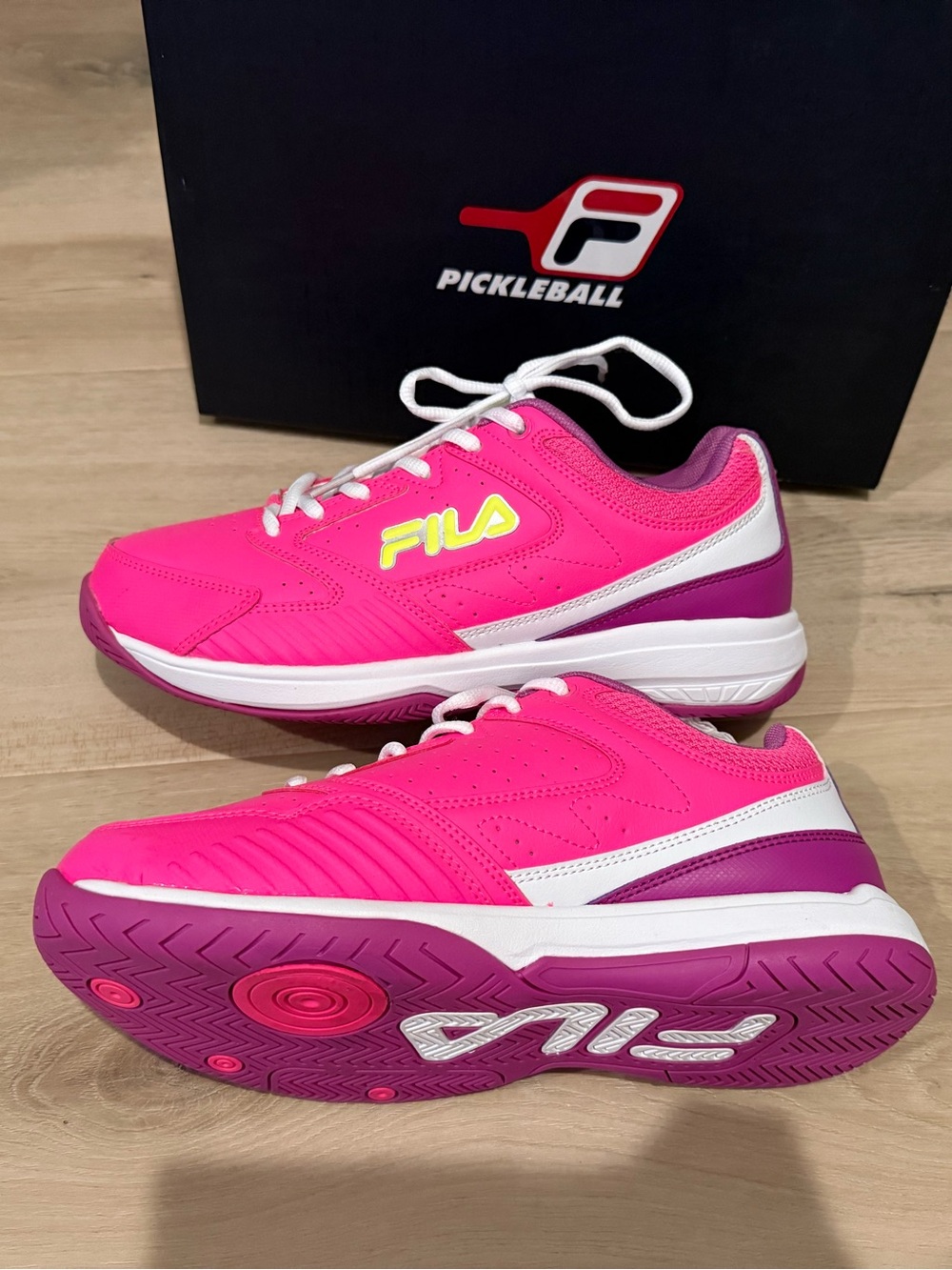 Fila Women's Hot Pink and White Athletic Pickleball Shoes - Picture 2 of 3